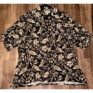 Paradise Coves 3X Silk Hawaiian Shirt Floral Print Tropical Vacation Aloha Black